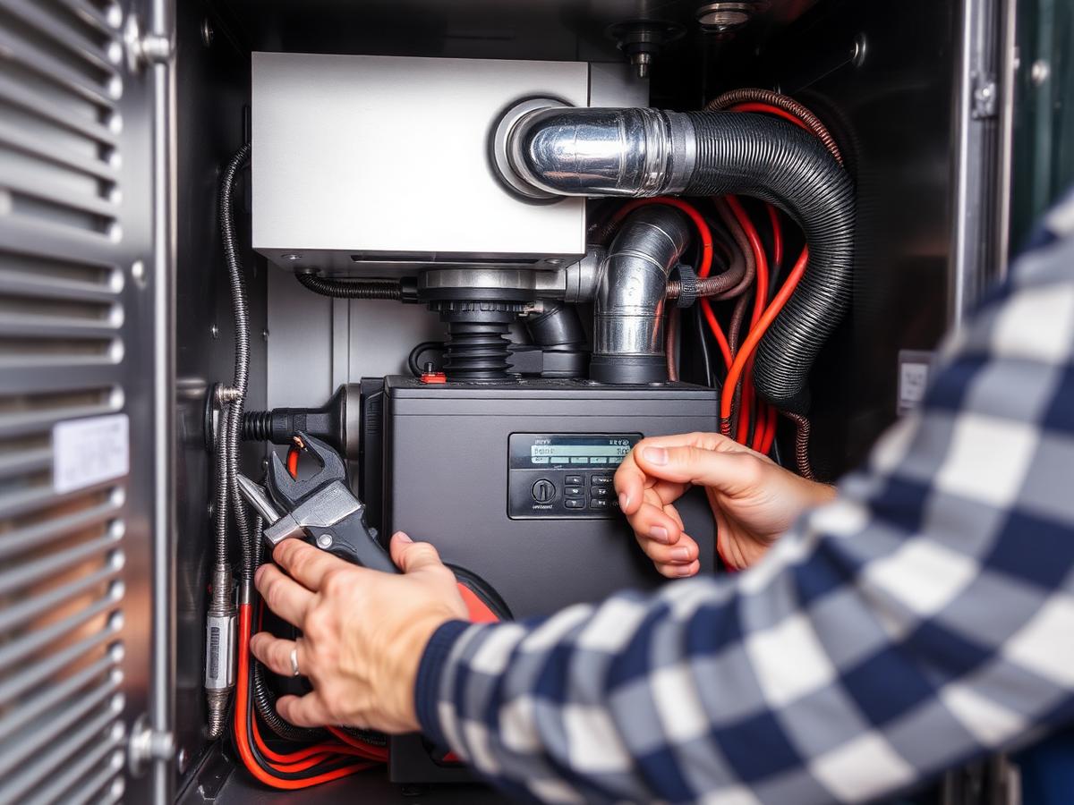 Technician repairing a residential furnace